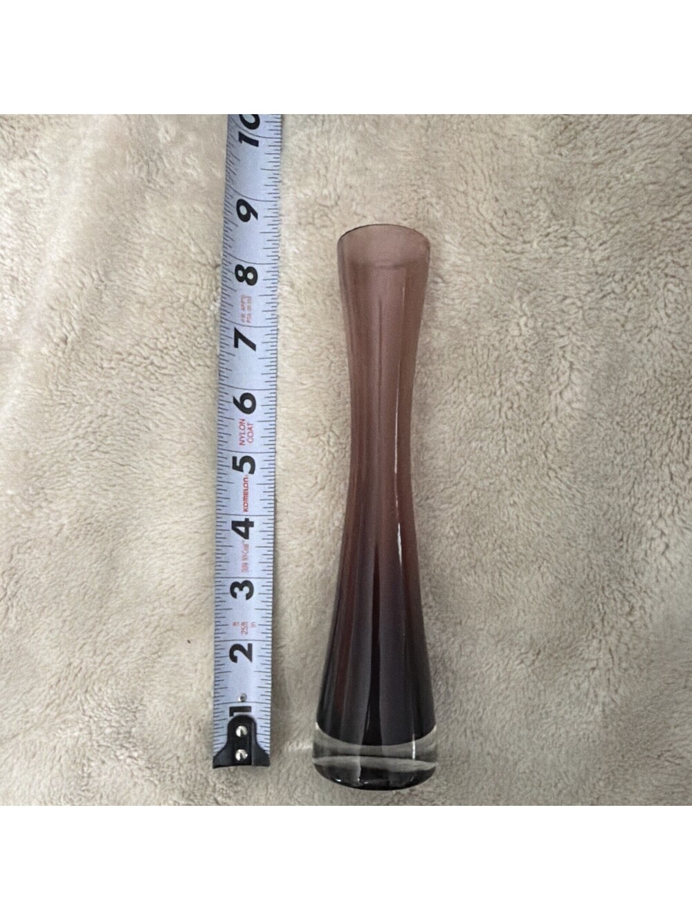 Purple Amethyst & Clear Glass Bud Vase, Unmarked, 8 in Tall